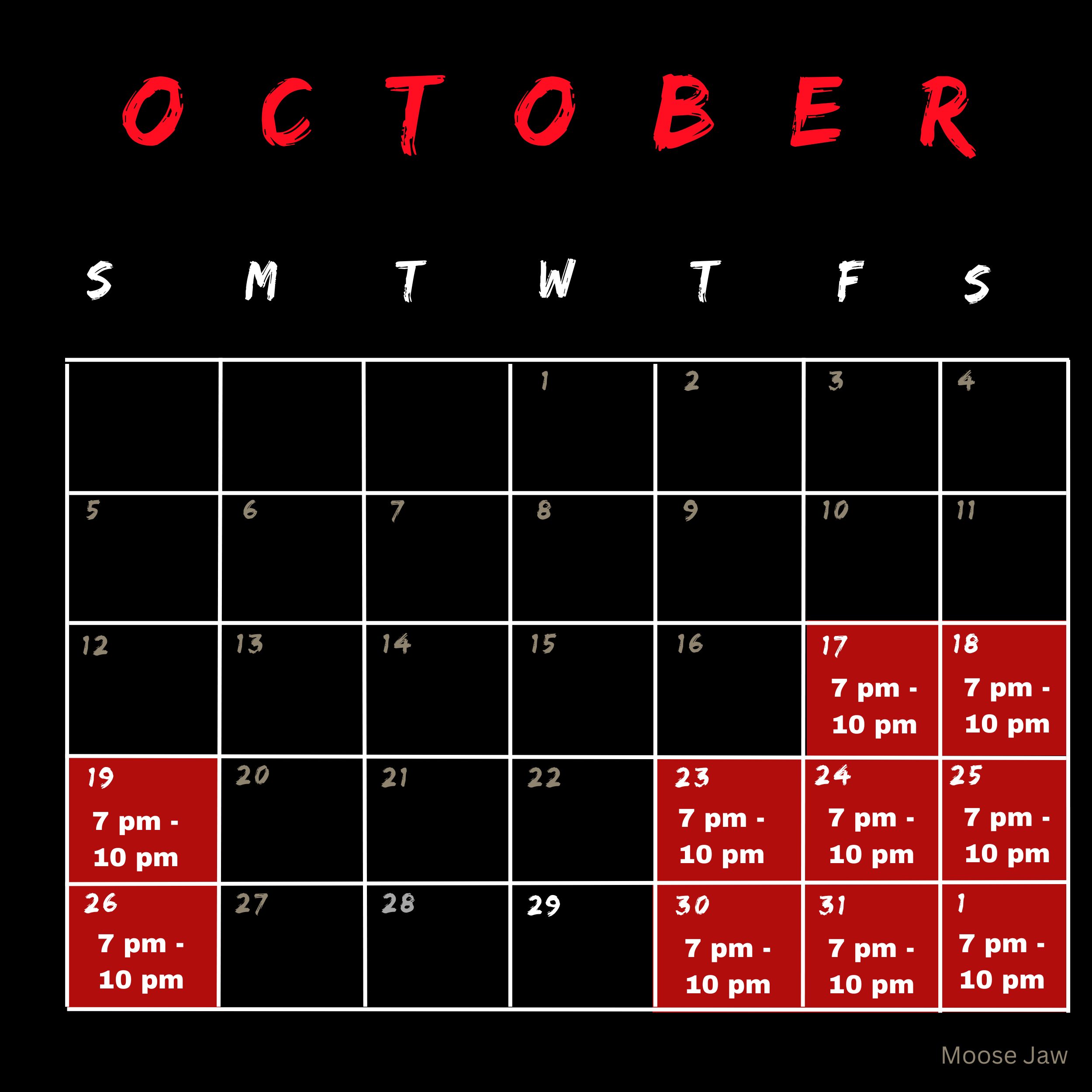 Moose Jaw Shockhouse Open Dates and Times